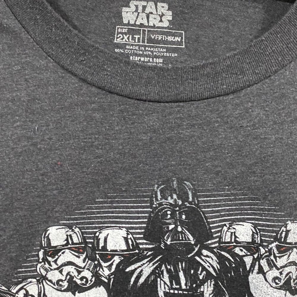 Star Wars Mens 2XLT Charcoal Graphic T-Shirt Featuring Darth Vader & Stormtroope - Picture 3 of 4